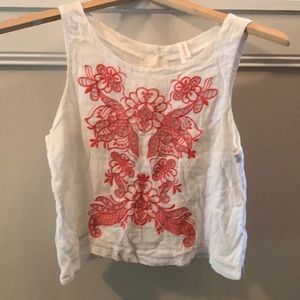 White tank with intricate orange detail